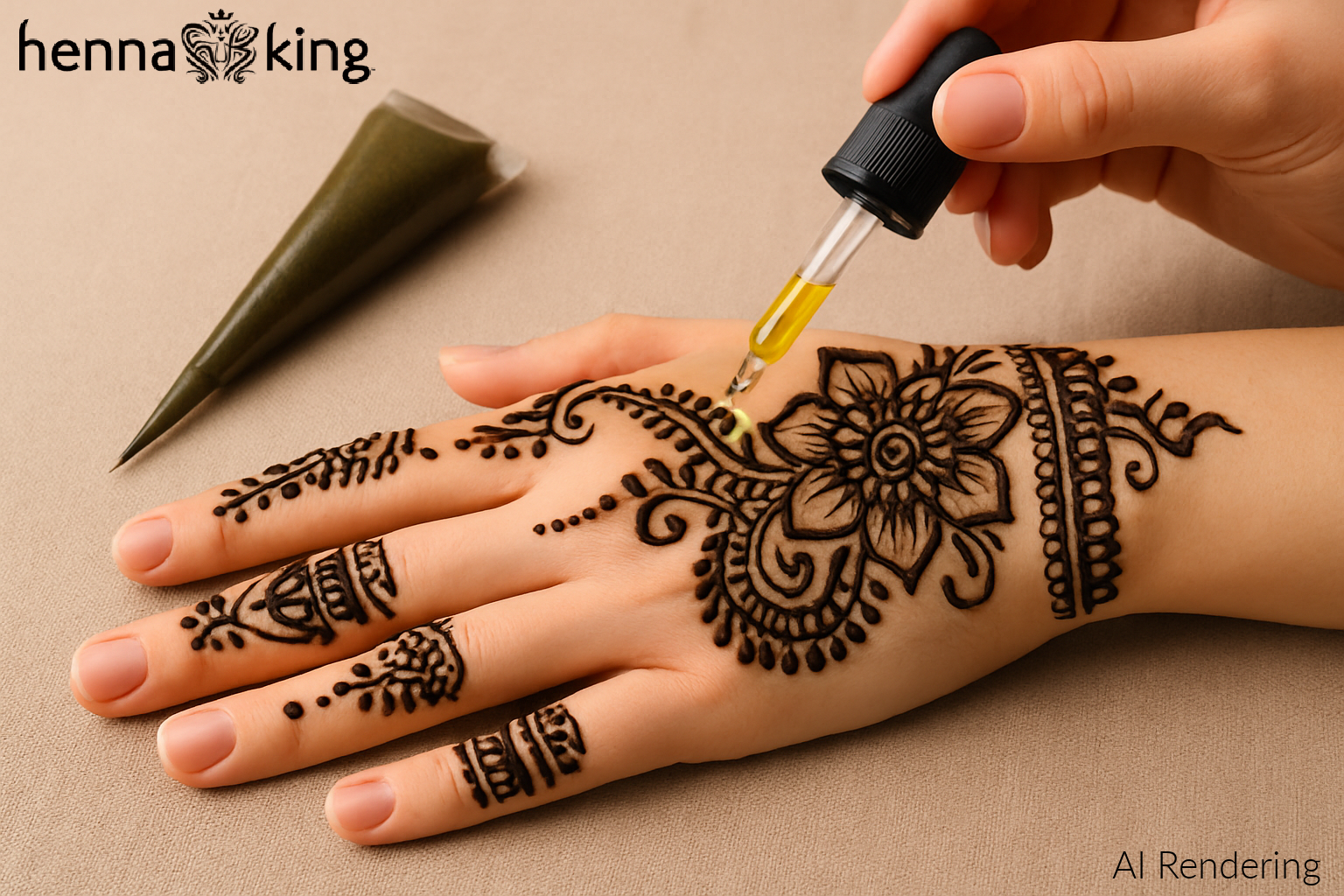 Applying aftercare oil to henna tattoo from Henna King.