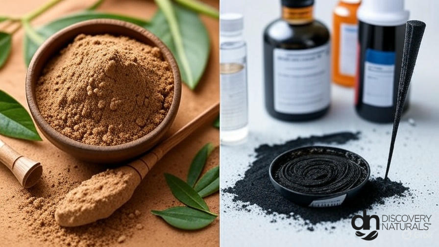 Natural brown henna next to chemical based black henna.