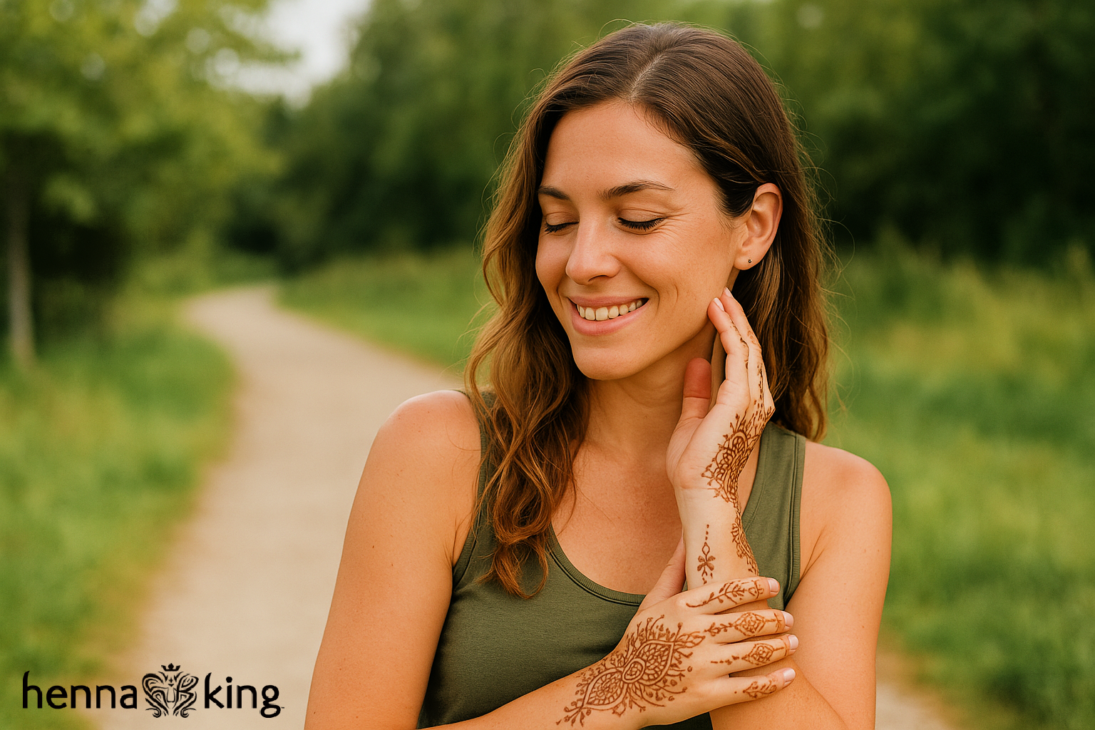 A woman with henna tattoo from Henna King.
