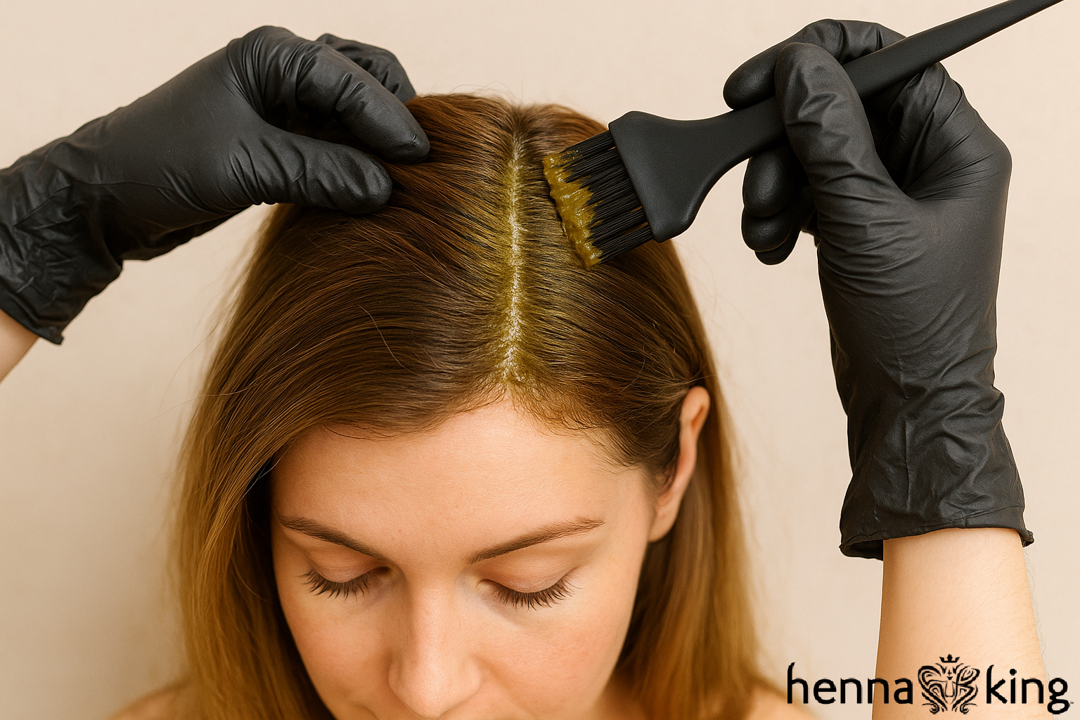 A women getting an herbal hair treatment from Henna King.