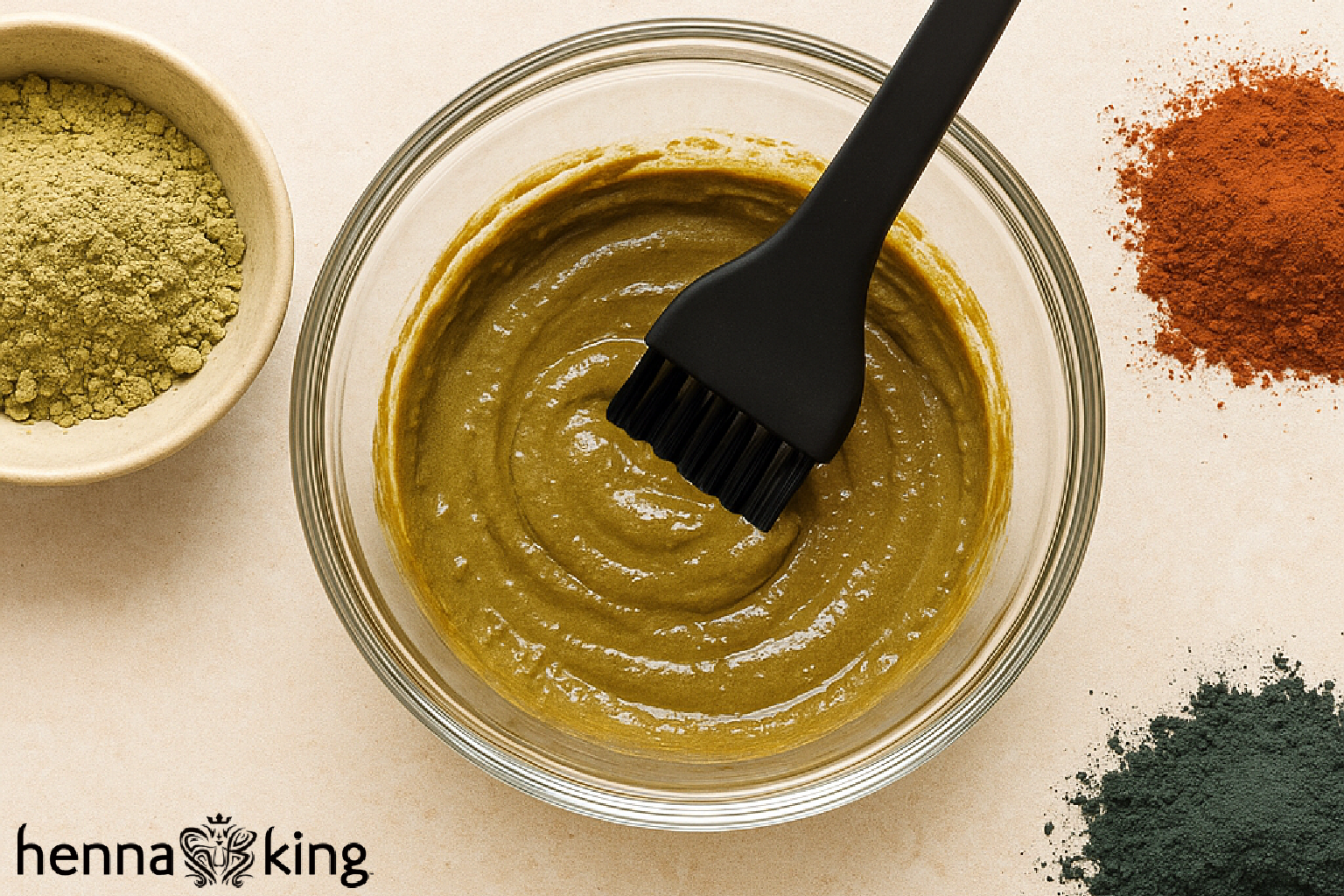 A bowl of henna herbal hair treatment from Henna King.