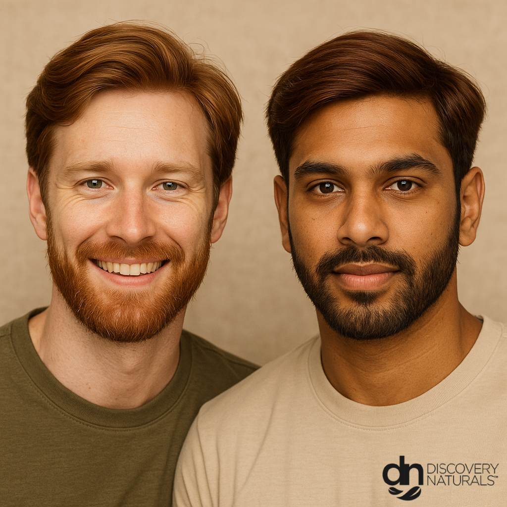Two men with light brown hair colored by Henna King.