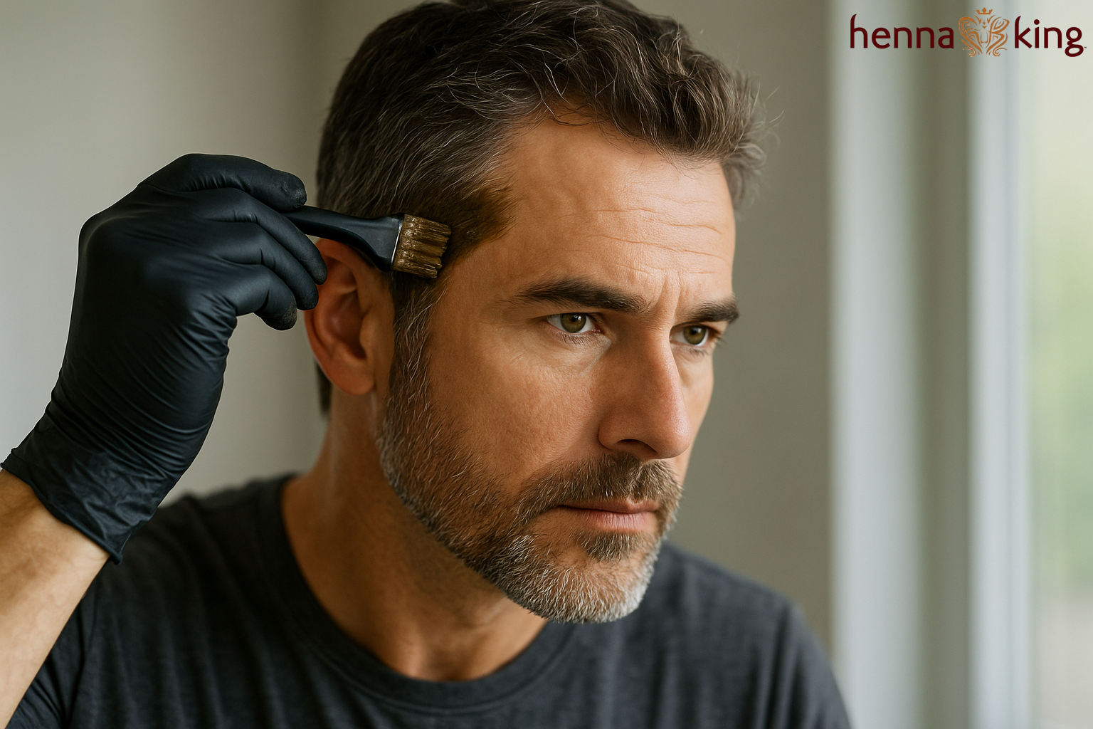 A man dying his hair and beard with henna from Henna King.